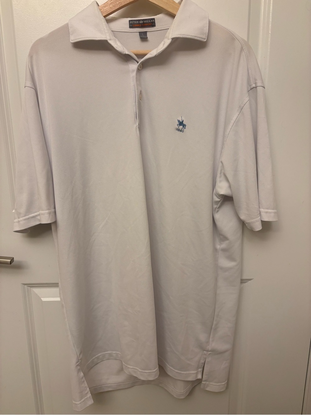 Peter Millar Summer Comfort White Polo Size L Embroidered Logo